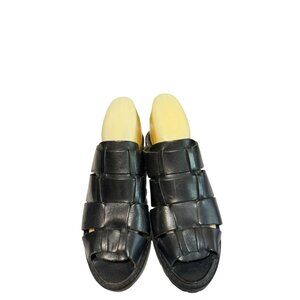 Basswood Dazzle Leather Chunky Heel Sandals Slip On Slides